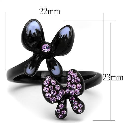 TK2554 - IP Black(Ion Plating) Stainless Steel Ring with Top Grade Crystal  in Light Amethyst-1
