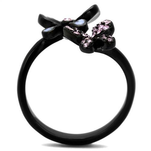 TK2554 - IP Black(Ion Plating) Stainless Steel Ring with Top Grade Crystal  in Light Amethyst-2