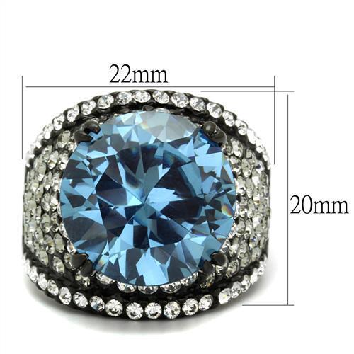 TK2555 - IP Black(Ion Plating) Stainless Steel Ring with AAA Grade CZ  in London Blue-1