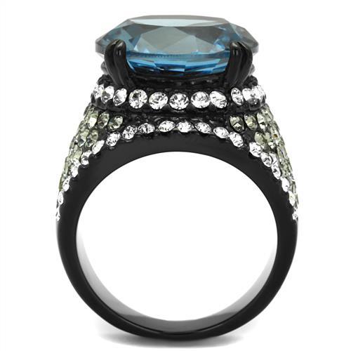 TK2555 - IP Black(Ion Plating) Stainless Steel Ring with AAA Grade CZ  in London Blue-2