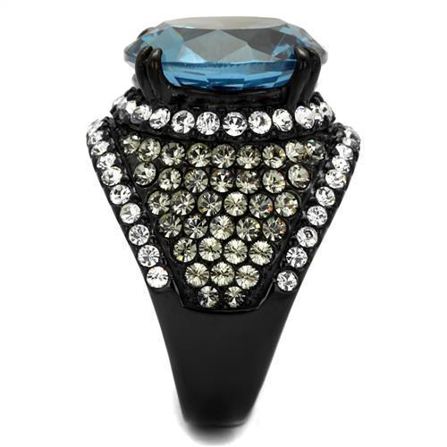 TK2555 - IP Black(Ion Plating) Stainless Steel Ring with AAA Grade CZ  in London Blue-3