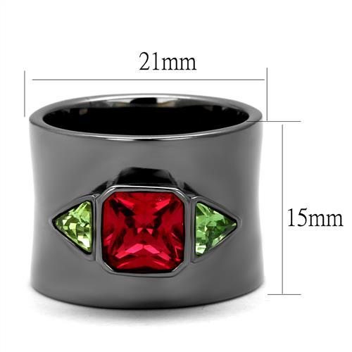 TK2556 - IP Light Black  (IP Gun) Stainless Steel Ring with Synthetic Synthetic Glass in Multi Color-1