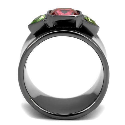 TK2556 - IP Light Black  (IP Gun) Stainless Steel Ring with Synthetic Synthetic Glass in Multi Color-2