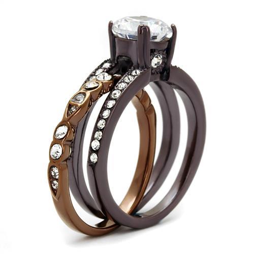 TK2560 - IP Dark Brown (IP coffee) & IP light Coffee Stainless Steel Ring with AAA Grade CZ  in Clear-3