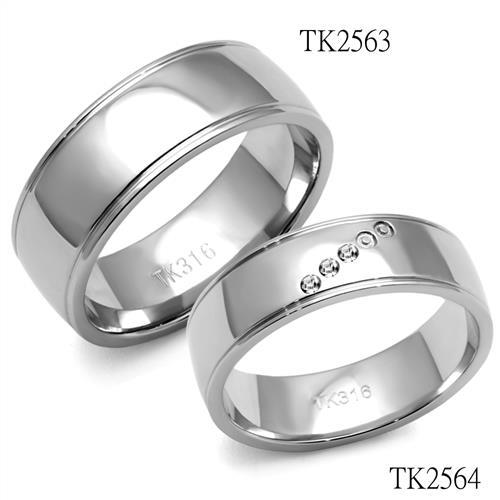 TK2564 - High polished (no plating) Stainless Steel Ring with Top Grade Crystal  in Clear-2