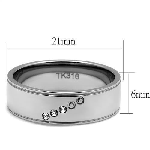 TK2564 - High polished (no plating) Stainless Steel Ring with Top Grade Crystal  in Clear-1