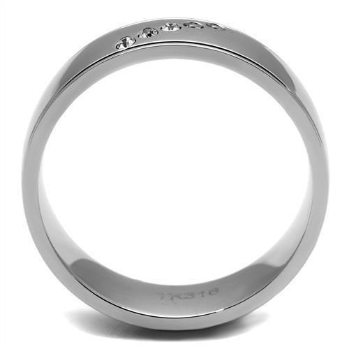 TK2564 - High polished (no plating) Stainless Steel Ring with Top Grade Crystal  in Clear-3
