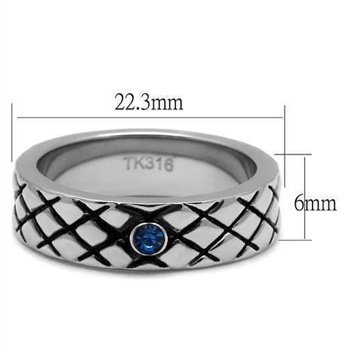 TK2565 - High polished (no plating) Stainless Steel Ring with Top Grade Crystal  in Sea Blue-1