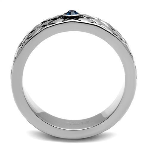 TK2565 - High polished (no plating) Stainless Steel Ring with Top Grade Crystal  in Sea Blue-3