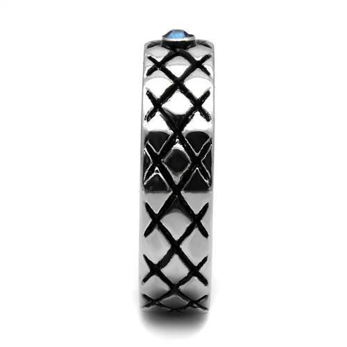 TK2565 - High polished (no plating) Stainless Steel Ring with Top Grade Crystal  in Sea Blue-4