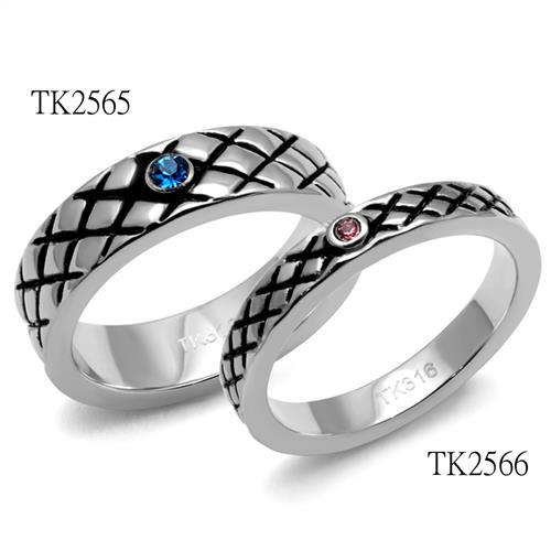 TK2566 - High polished (no plating) Stainless Steel Ring with Top Grade Crystal  in Rose-2