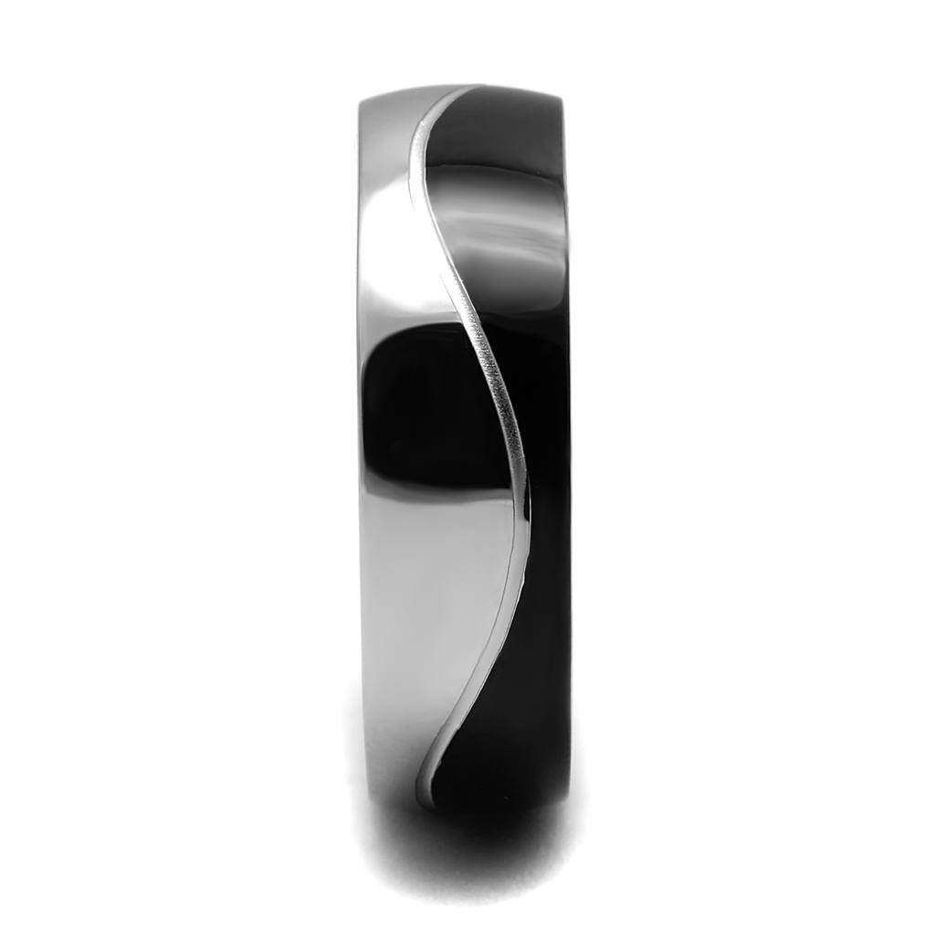 TK2567 - Two-Tone IP Black (Ion Plating) Stainless Steel Ring with No Stone-4