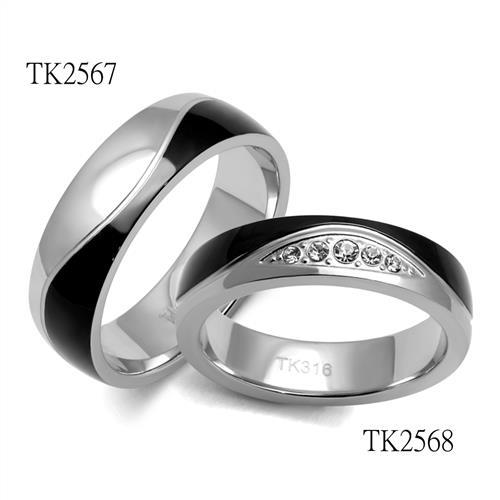 TK2568 - Two-Tone IP Black (Ion Plating) Stainless Steel Ring with Top Grade Crystal  in Clear-2