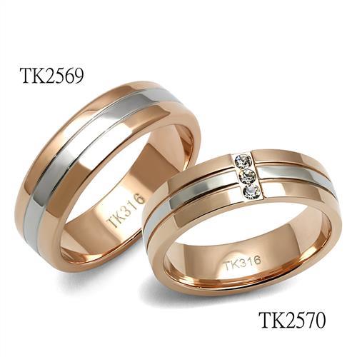 TK2570 - Two-Tone IP Rose Gold Stainless Steel Ring with Top Grade Crystal  in Clear-2