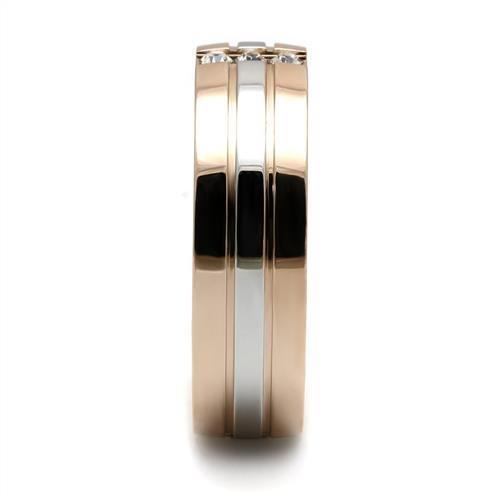TK2570 - Two-Tone IP Rose Gold Stainless Steel Ring with Top Grade Crystal  in Clear-4