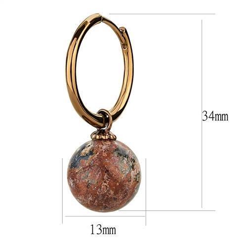 TK2572 - IP Coffee light Stainless Steel Earrings with Semi-Precious Leopard Stone in Multi Color-1
