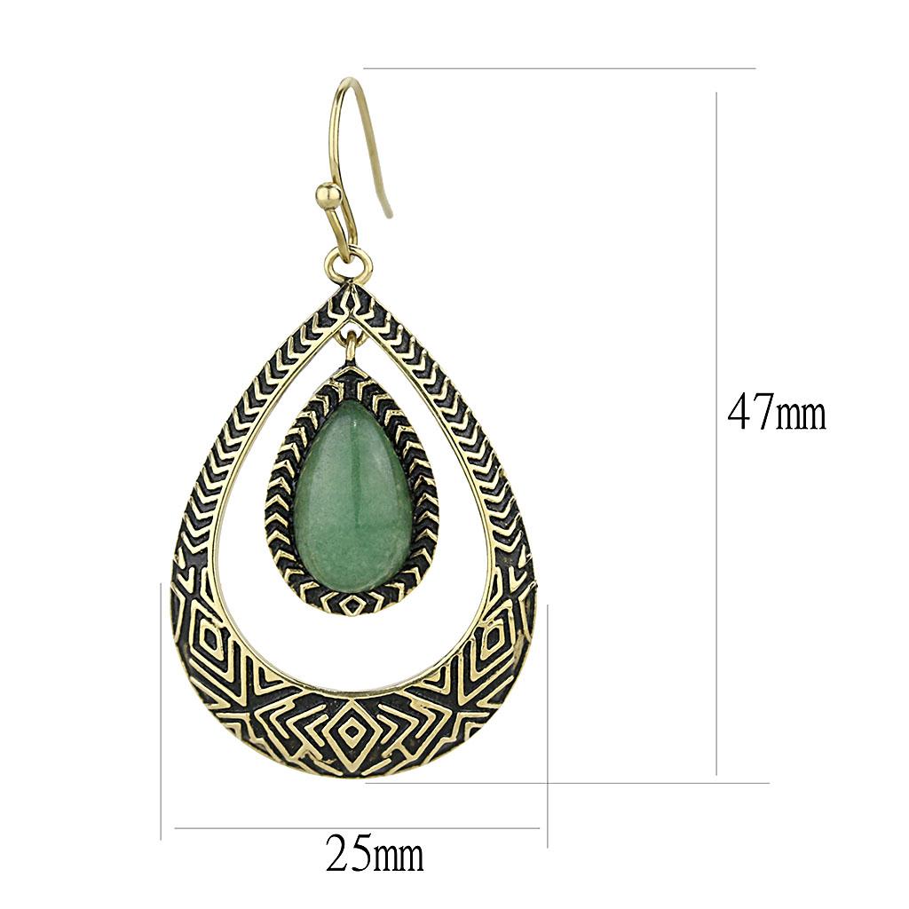 TK2576 - IP Gold(Ion Plating) Stainless Steel Earrings with Semi-Precious Jade in Emerald-1