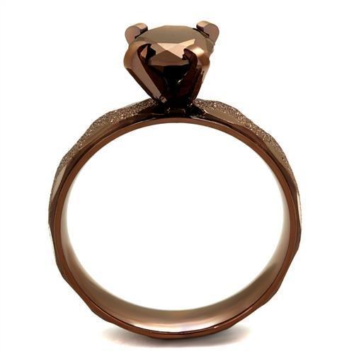TK2595 - IP Coffee light Stainless Steel Ring with AAA Grade CZ  in Light Coffee-2