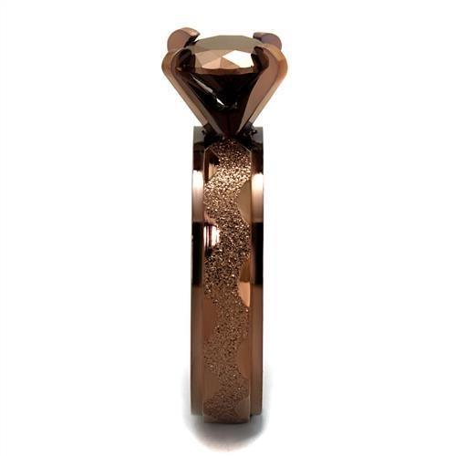 TK2595 - IP Coffee light Stainless Steel Ring with AAA Grade CZ  in Light Coffee-3