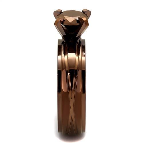 TK2598 - IP Coffee light Stainless Steel Ring with AAA Grade CZ  in Light Coffee-3