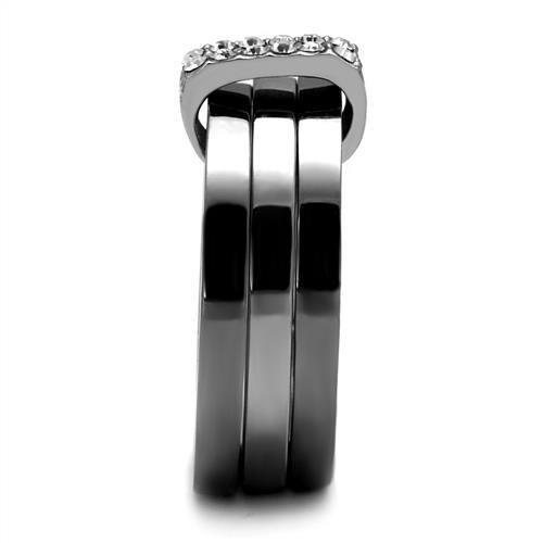 TK2599 - Two Tone IP Light Black (IP Gun) Stainless Steel Ring with Top Grade Crystal  in Clear-3