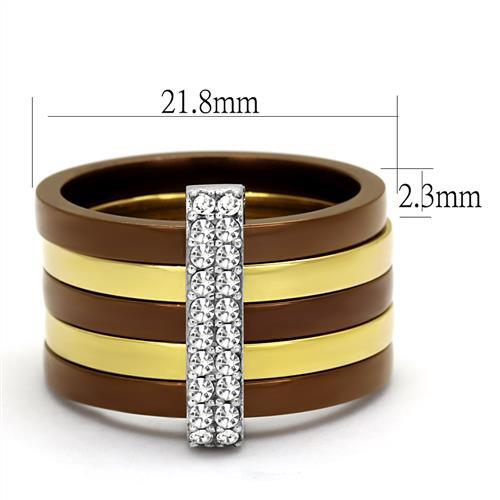 TK2601 - Three Tone (IP Gold & IP Light coffee & High Polished) Stainless Steel Ring with Top Grade Crystal  in Clear-1