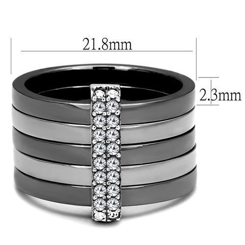 TK2602 - Two Tone IP Light Black (IP Gun) Stainless Steel Ring with Top Grade Crystal  in Clear-1