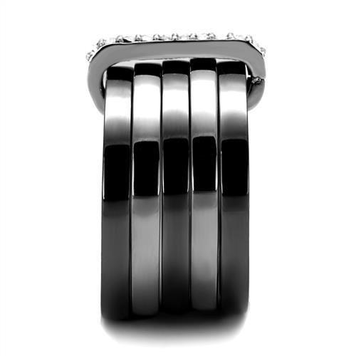 TK2602 - Two Tone IP Light Black (IP Gun) Stainless Steel Ring with Top Grade Crystal  in Clear-3