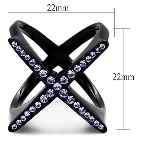 TK2603 - IP Black(Ion Plating) Stainless Steel Ring with Top Grade Crystal  in Amethyst-1