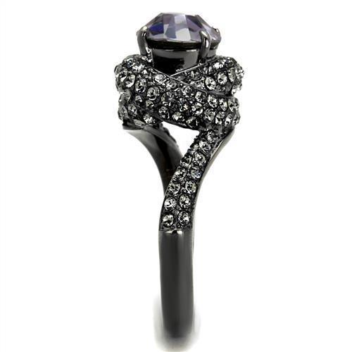 TK2604 - IP Light Black  (IP Gun) Stainless Steel Ring with Top Grade Crystal  in Light Amethyst-3