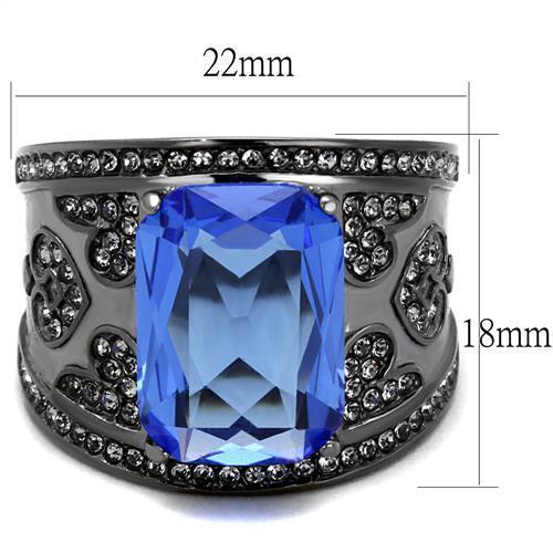 TK2607 - IP Light Black  (IP Gun) Stainless Steel Ring with Top Grade Crystal  in Sapphire-1