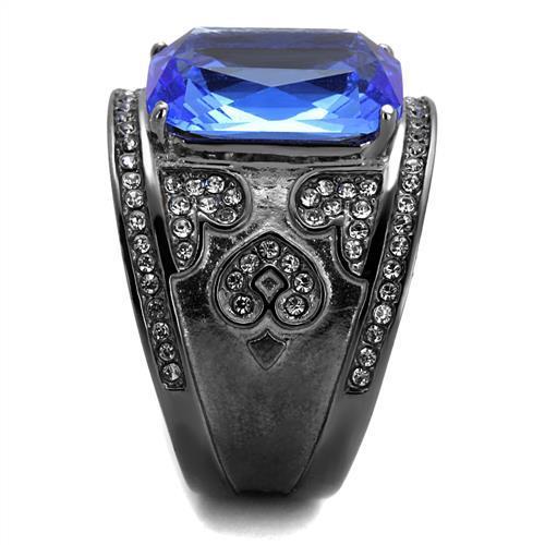 TK2607 - IP Light Black  (IP Gun) Stainless Steel Ring with Top Grade Crystal  in Sapphire-3