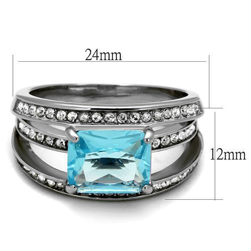 TK2608 - No Plating Stainless Steel Ring with Synthetic Synthetic Glass in Sea Blue-1