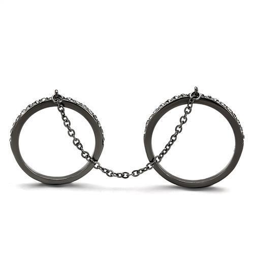 TK2614 - IP Light Black  (IP Gun) Stainless Steel Ring with Top Grade Crystal  in Jet-2