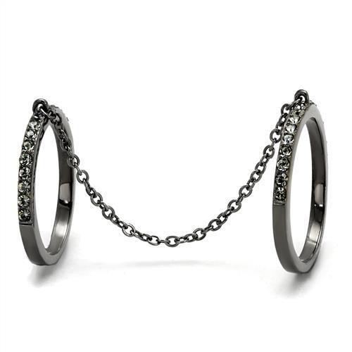 TK2614 - IP Light Black  (IP Gun) Stainless Steel Ring with Top Grade Crystal  in Jet-3