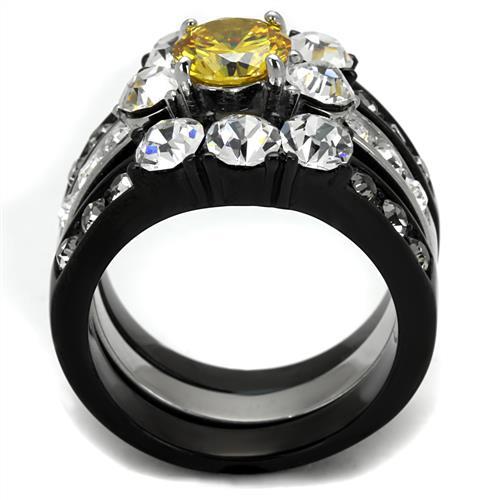 TK2615 - Two-Tone IP Black (Ion Plating) Stainless Steel Ring with AAA Grade CZ  in Topaz-2