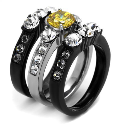 TK2615 - Two-Tone IP Black (Ion Plating) Stainless Steel Ring with AAA Grade CZ  in Topaz-3