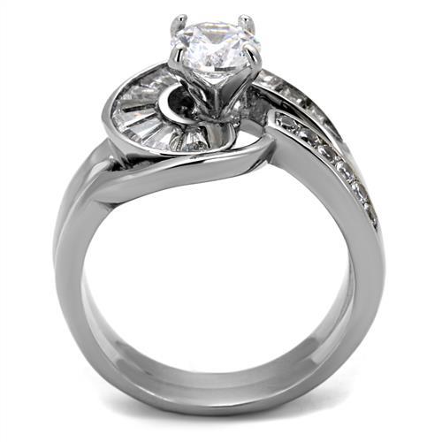 TK2617 - No Plating Stainless Steel Ring with AAA Grade CZ  in Clear-2