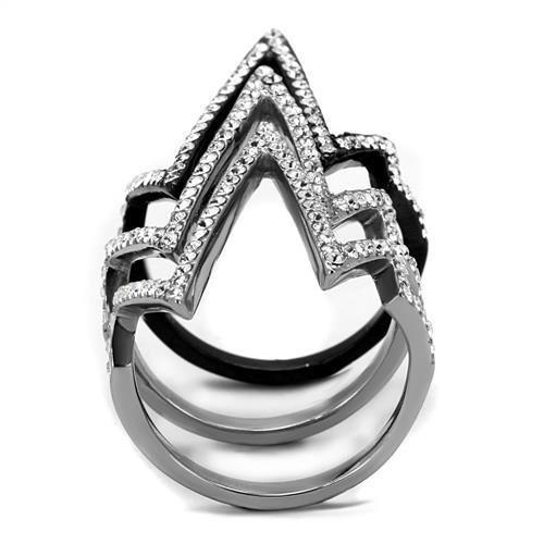 TK2619 - Two-Tone IP Black (Ion Plating) Stainless Steel Ring with Top Grade Crystal  in Clear-2