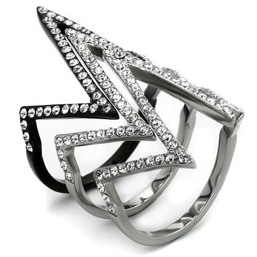TK2619 - Two-Tone IP Black (Ion Plating) Stainless Steel Ring with Top Grade Crystal  in Clear-3