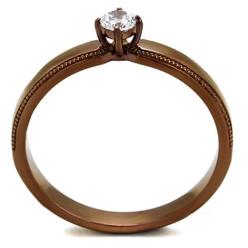 TK2621 - IP Coffee light Stainless Steel Ring with AAA Grade CZ  in Clear-2