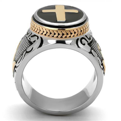 TK2623 - Two-Tone IP Rose Gold Stainless Steel Ring with Epoxy  in Jet-2