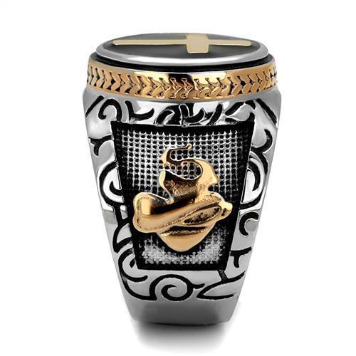TK2623 - Two-Tone IP Rose Gold Stainless Steel Ring with Epoxy  in Jet-3