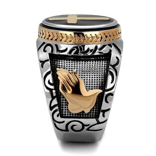 TK2623 - Two-Tone IP Rose Gold Stainless Steel Ring with Epoxy  in Jet-4