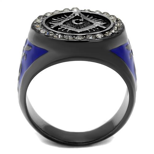 TK2637 - Two Tone IP Light Black (IP Gun) Stainless Steel Ring with Top Grade Crystal  in Black Diamond-2