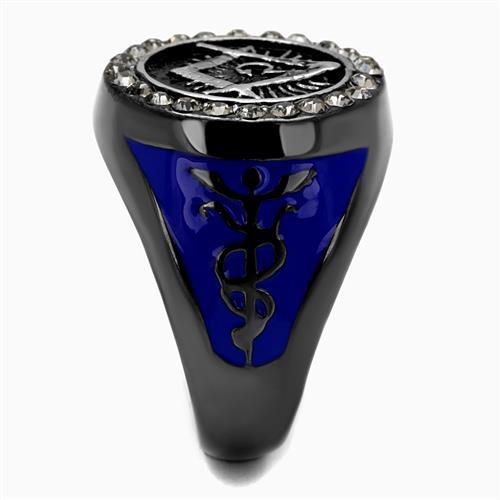 TK2637 - Two Tone IP Light Black (IP Gun) Stainless Steel Ring with Top Grade Crystal  in Black Diamond-3