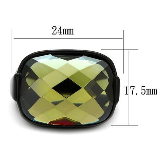 TK2639 - IP Black(Ion Plating) Stainless Steel Ring with AAA Grade CZ  in Olivine color-1