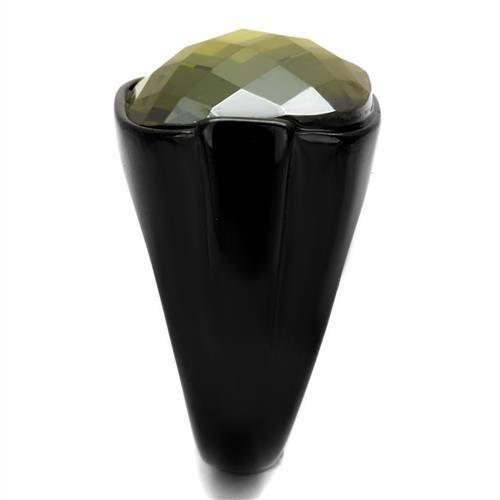 TK2639 - IP Black(Ion Plating) Stainless Steel Ring with AAA Grade CZ  in Olivine color-3