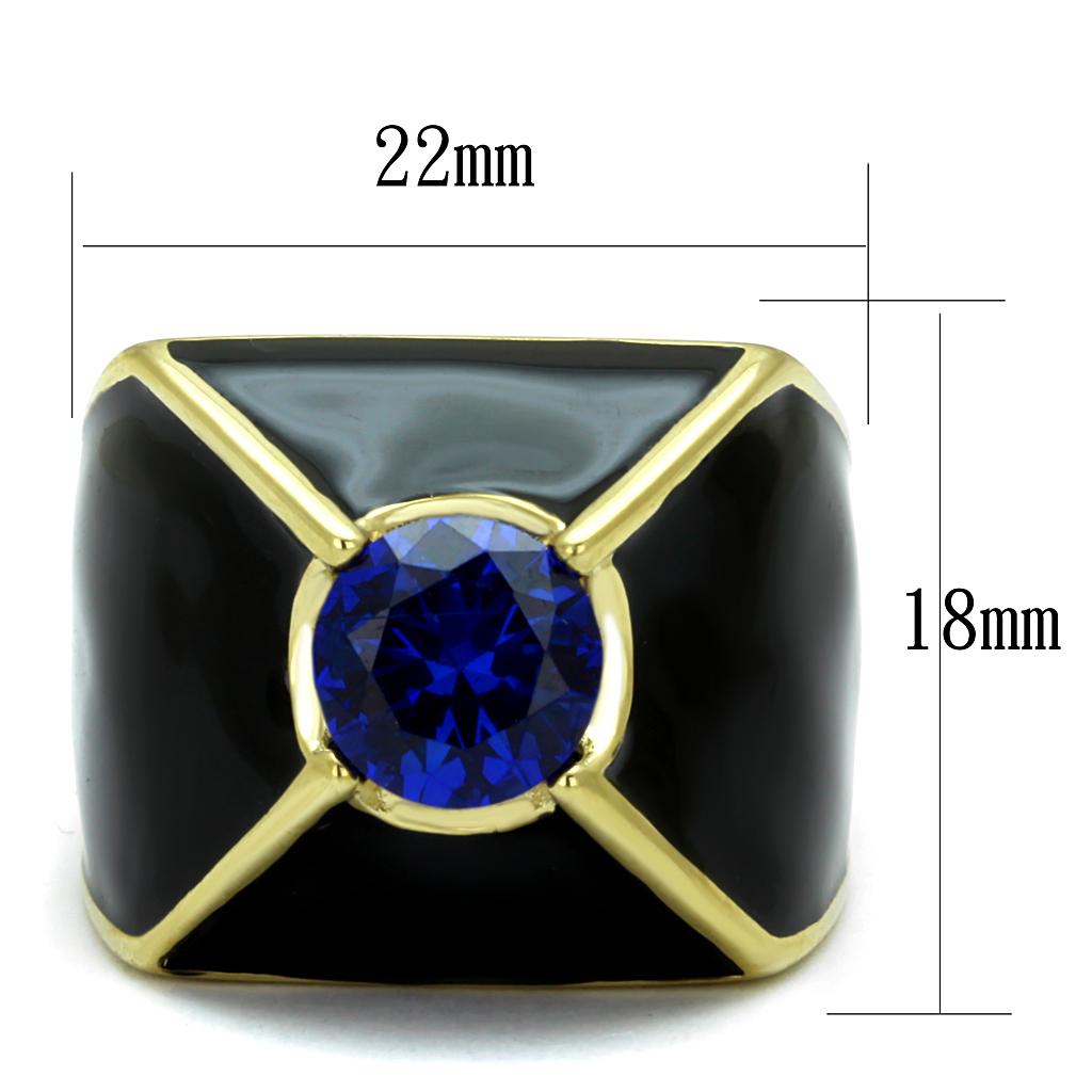 TK2640 - IP Gold(Ion Plating) Stainless Steel Ring with AAA Grade CZ  in London Blue-1