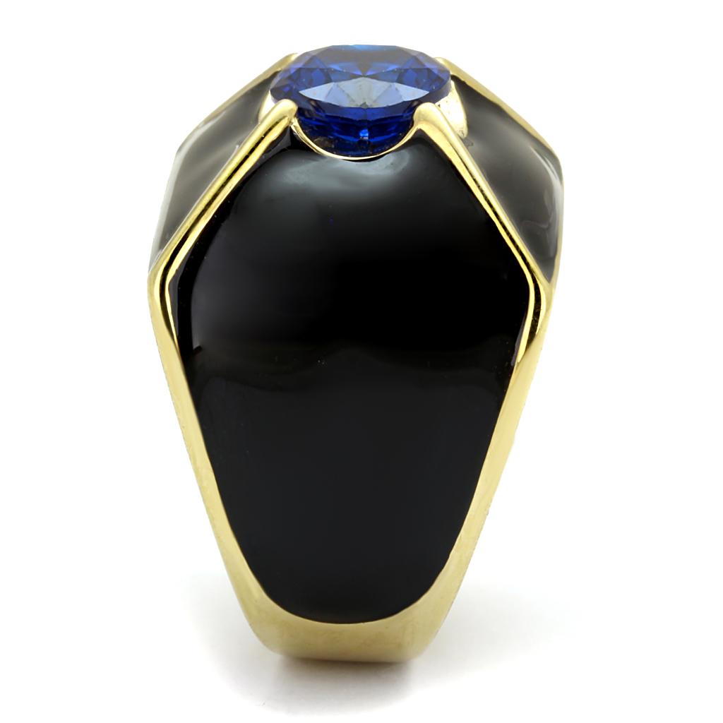 TK2640 - IP Gold(Ion Plating) Stainless Steel Ring with AAA Grade CZ  in London Blue-3